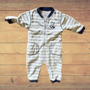 Carter's Winter Sleep Fleece Zip Up Onesie Baby Size 9M Grey Blue White Stripes